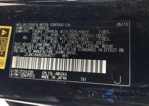 2013 Lexus Rx 450H z USA, uszkodzony, nr VIN JTJBC1BA8D2064077